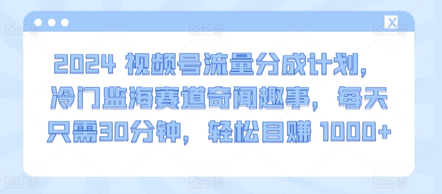 2024视频号流量分成计划，冷门监海赛道奇闻趣事，每天只需30分钟，轻松目赚 1000+睿集资源栈-网赚项目-副业赚钱-互联网创业-资源整合睿集资源栈