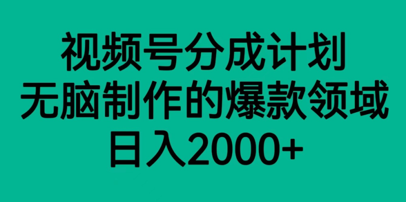 视频号分成计划,轻松无脑制作的爆款领域,日入2000+睿集资源栈-网赚项目-副业赚钱-互联网创业-资源整合睿集资源栈