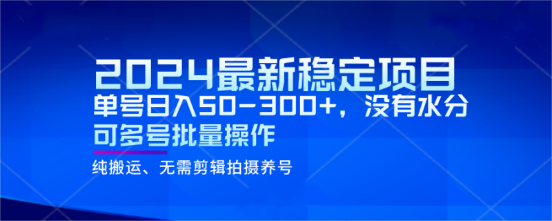 2024最新稳定风口项目,单号日入50-300+,没有水分 可多号批量操作睿集资源栈-网赚项目-副业赚钱-互联网创业-资源整合睿集资源栈