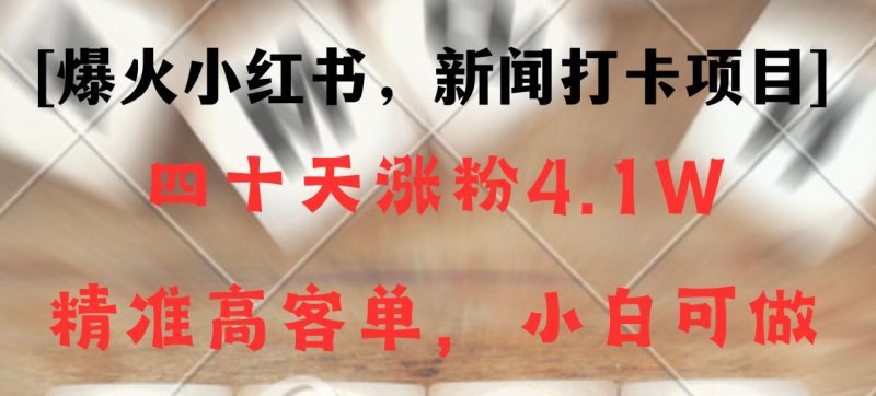 新闻打卡项目,小红书40天涨粉4.1w,高客单精准粉,变现能力超强睿集资源栈-网赚项目-副业赚钱-互联网创业-资源整合睿集资源栈