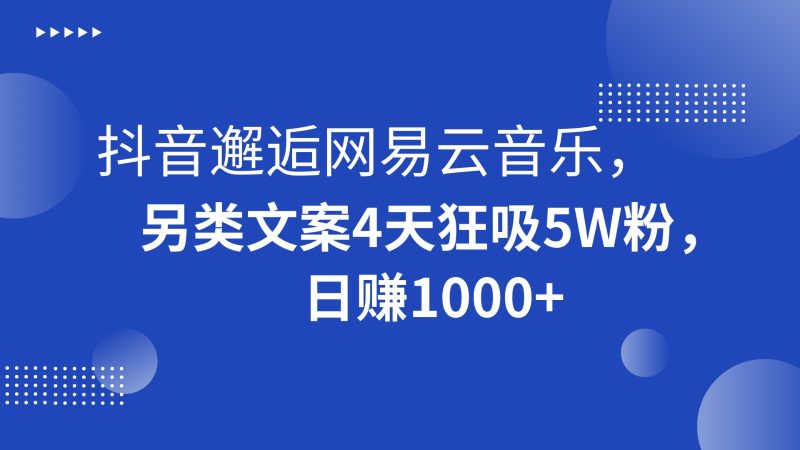 抖音邂逅网易云音乐，另类文案4天狂吸5W粉，日赚1000+睿集资源栈-网赚项目-副业赚钱-互联网创业-资源整合睿集资源栈