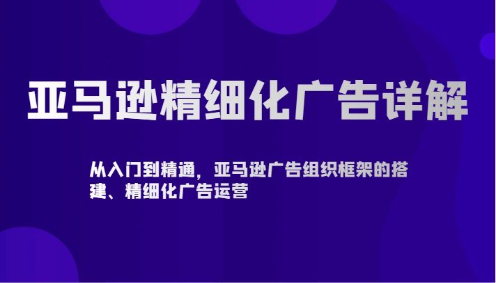 亚马逊精细化广告详解-从入门到精通，亚马逊广告组织框架的搭建、精细化广告运营睿集资源栈-网赚项目-副业赚钱-互联网创业-资源整合睿集资源栈