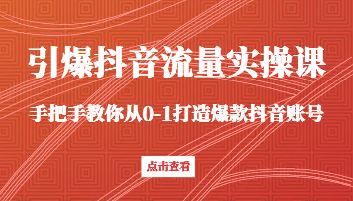 引爆抖音流量实操课，手把手教你从0-1打造爆款抖音账号（27节课）睿集资源栈-网赚项目-副业赚钱-互联网创业-资源整合睿集资源栈