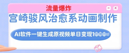 宫崎骏风治愈系动画制作，AI软件一键生成原创视频流量爆炸，单日变现多张，详细实操流程睿集资源栈-网赚项目-副业赚钱-互联网创业-资源整合睿集资源栈