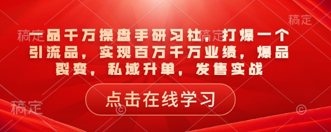 一品千万操盘手研习社，打爆一个引流品，实现百万千万业绩，爆品裂变，私域升单，发售实战睿集资源栈-网赚项目-副业赚钱-互联网创业-资源整合睿集资源栈