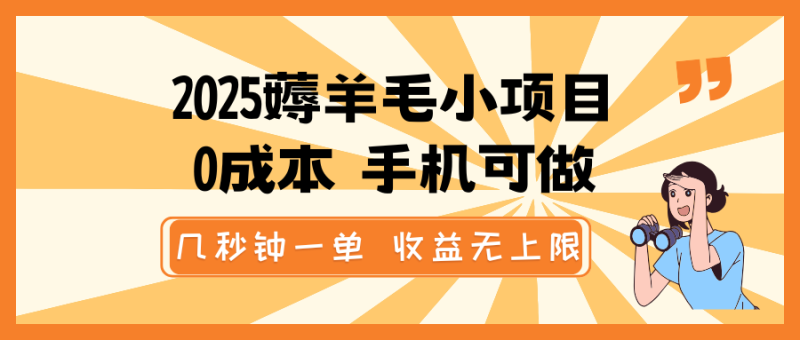 2025薅羊毛小项目,0成本 手机可做,几秒钟一单,收益无上限睿集资源栈-网赚项目-副业赚钱-互联网创业-资源整合睿集资源栈